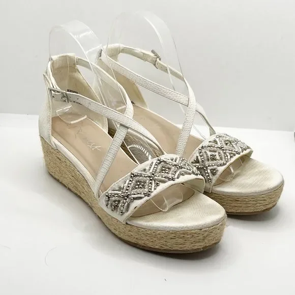 Next Cream Beaded Espadrille Wedge Strappy Sandals UK Size 4 - Picture 5 of 8